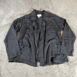 Caslon Womens Medium Shirt Shacket Gray Chambray Lightweight Open Front